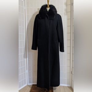 Kristen Blake Vintage lambs wool fox collar black long coat